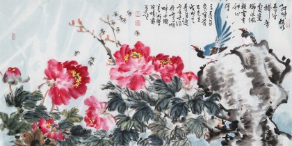 曲逸之 四尺《富贵神仙图》  河南省著名花鸟画家