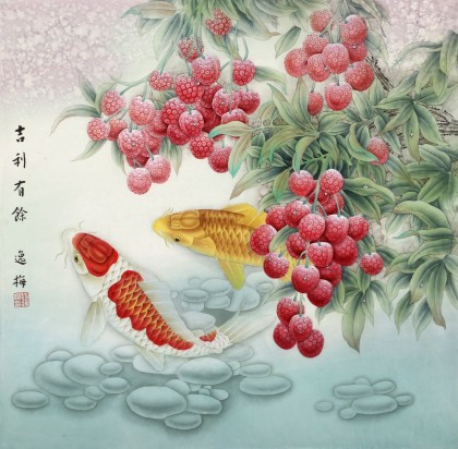 赵逸梅 四尺斗方《吉利有余》 著名工笔画家