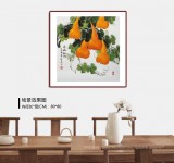 【已售】黄艺四尺斗方招财辟邪葫芦画《五福临门》