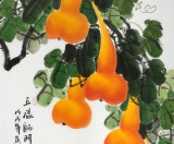 【已售】黄艺三尺招财辟邪葫芦画《五福临门》