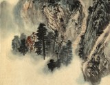 何实 四尺三开《溪山人家》 吉林著名山水画家