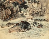 【已售】何实 四尺三开《松风水韵遇知音》 吉林著名山水画家