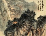 何实 四尺三开《百丈飞泉》 吉林著名山水画家