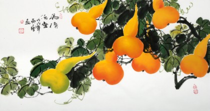【已售】黄艺三尺招财辟邪葫芦画《福禄满堂》