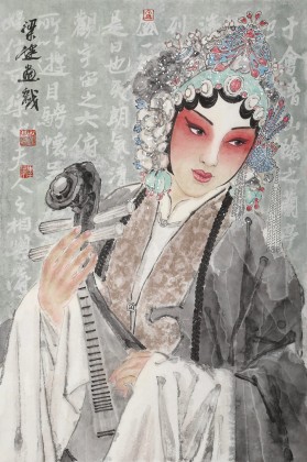 梁健 画戏《惠风和畅》 当代百杰画家 中美协会员 代表作花旦题材