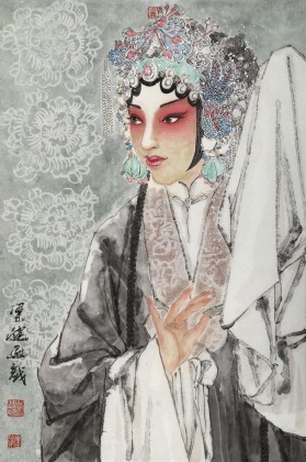 梁健 画戏《国色天香》 当代百杰画家 中美协会员 代表作花旦题材