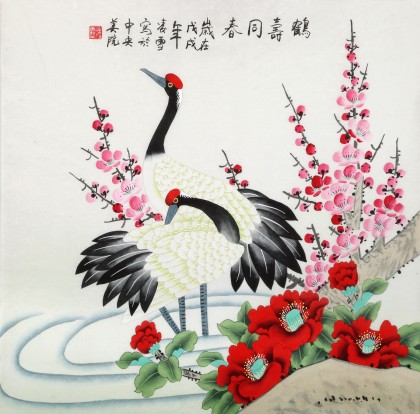 【已售】凌雪 四尺斗方《鹤寿同春》 北京美协会员