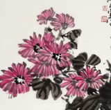 【已售】柳常学 四尺三开《赏菊图》 中国美协会员