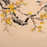 【已售】皇甫小喜 四尺斗方《梅中双雀》 河南著名花鸟画家