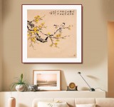 【已售】皇甫小喜 四尺斗方《梅中双雀》 河南著名花鸟画家