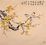 【已售】皇甫小喜 四尺斗方《梅中双雀》 河南著名花鸟画家
