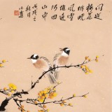 【已售】皇甫小喜 四尺斗方《梅中双雀》 河南著名花鸟画家