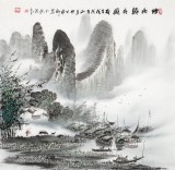 张慧仁 四尺斗方《烟雨归舟图》 广西山水画家协会常务理事