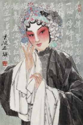 梁健 《春风拂翠》 当代百杰画家 中美协会员 代表作花旦题材