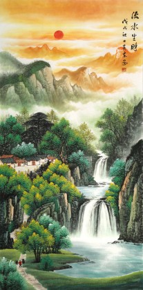 【已售】吴东 四尺《流水生财》 著名易经风水画家