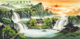 【已售】吴东 四尺《流水生财》 著名易经风水画家