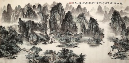 八尺国画山水《烟江帆影》