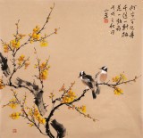 【已售】皇甫小喜 四尺斗方《梅林双栖》 河南著名花鸟画家