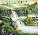 【已售】吴东 四尺《流水生财》 著名易经风水画家