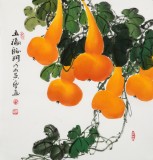 【已售】黄艺三尺斗方招财辟邪葫芦画《五福临门》