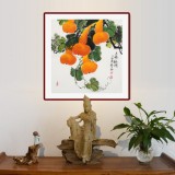 【已售】黄艺三尺斗方招财辟邪葫芦画《五福临门》