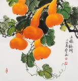 【已售】黄艺三尺斗方招财辟邪葫芦画《五福临门》
