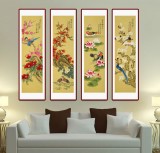 凌雪四条屏工笔国画《春夏秋冬》 - 花鸟画- 99字画网