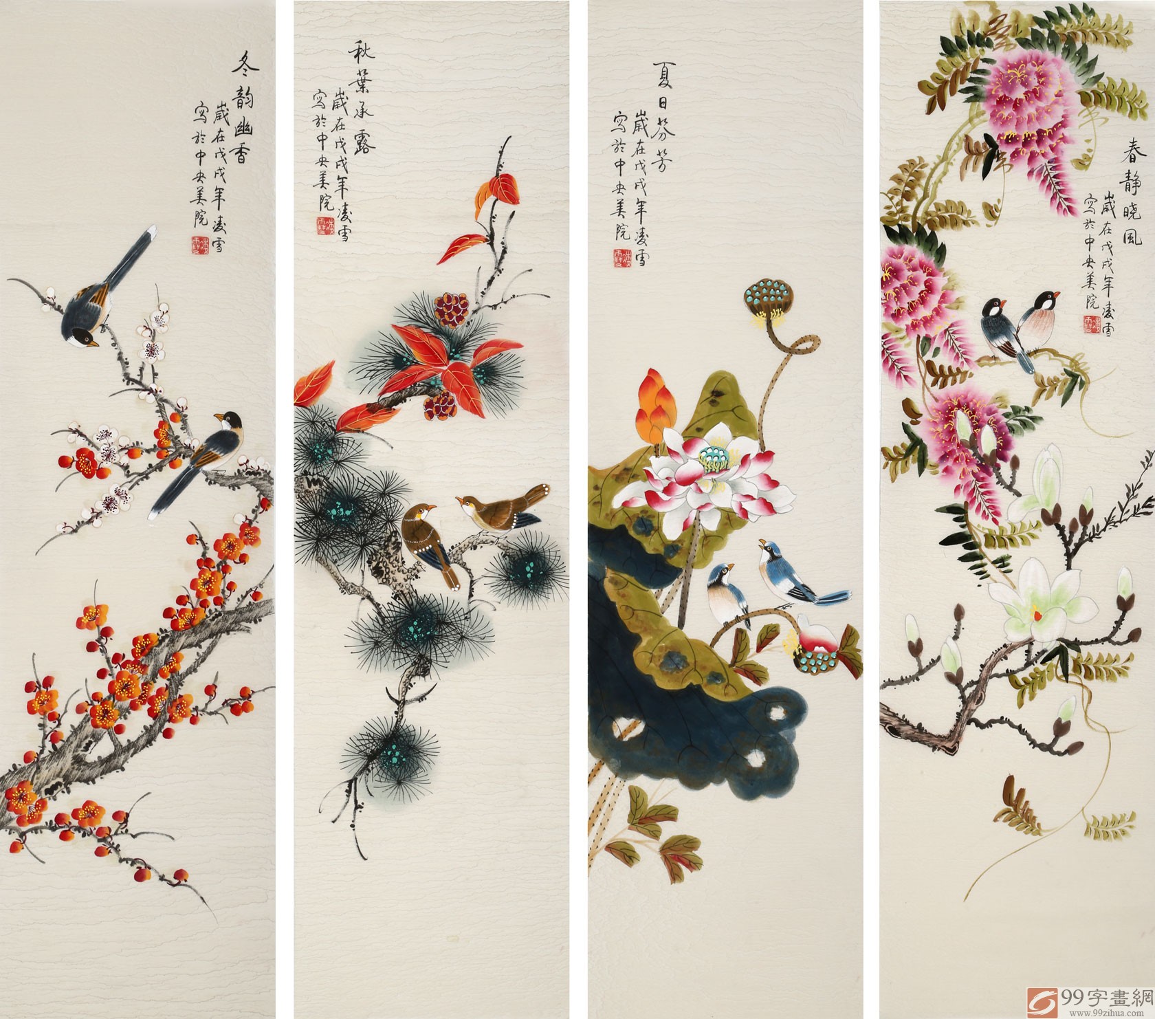 中国古美術・純手描き・四条屏・鹰画芯・国画・李苦禅印款・肉筆・宣紙・文房置物 中国古美術・純手描き・四条屏・鹰画芯・国画・李苦禅印款・肉筆