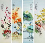 凌雪四条屏工笔国画《春夏秋冬》 - 花鸟画- 99字画网