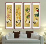 凌雪四条屏工笔国画《仙鹤》 - 花鸟画- 99字画网