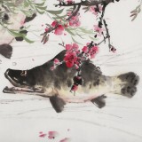 【已售】向士平 四尺斗方《桃花流水鳜鱼肥》 三峡大学艺术学院教授