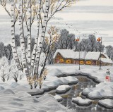 【已售】何一鸣 三尺斗方《塞北雪乡》 冰雪画派画家 师从于志学