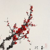 安徽美协何华贤四尺斗方《红梅报春图》