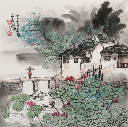 【已售】黄云鸿 三尺斗方《荷塘》