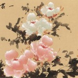 【已售】皇甫小喜 四尺对开《一丛深色花》 河南著名花鸟画家