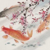 【已售】梁景欣 四尺斗方《鱼乐图》 学院派画家