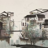 【已售】苗雨 四尺斗方《江南水乡》 辽宁工美教授 师从吴冠中