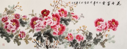 【已售】王宝钦小六尺《花开富贵》当代花鸟牡丹画名家（询价）