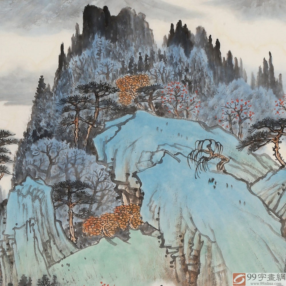 廖崧越 四尺三开写意山水画《家山常常入梦乡》 - 画