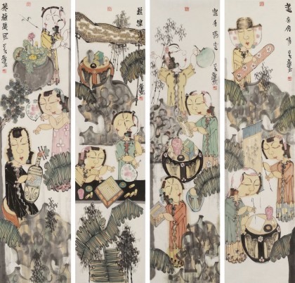 赵锦龙 《琴棋书画》 中美协会员 著名画家 代表作人物画 有合影