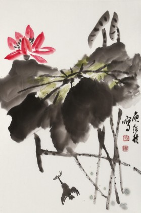 【已售】庾超然 四尺三开《荷塘翠影》 黄鹤楼书画院院长