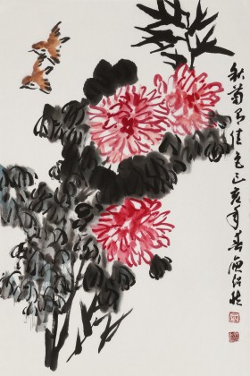 【已售】庾超然 四尺三开《秋菊》 黄鹤楼书画院院长