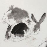 【已售】陈薪名《玉兔呈祥》 中美协会员 第六届全国花鸟画展金奖获得者