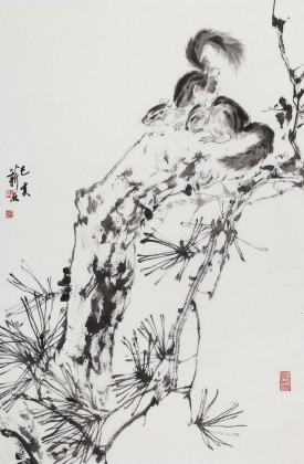 【已售】陈薪名《松林野趣》 第六届全国花鸟画展金奖获得者