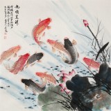 【已售】梁景欣 六尺斗方《九顺呈祥》 青大美院学院派画家