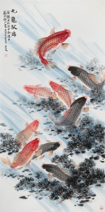 【已售】梁景欣 四尺《九龙献瑞》 青大美院学院派画家