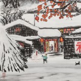 【已售】何一鸣 四尺斗方《大红灯笼高高挂》 冰雪画派画家 师从于志学