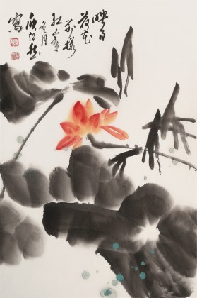 【已售】庾超然 四尺三开《映日荷花别样红》 黄鹤楼书画院院长
