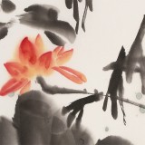 【已售】庾超然 四尺三开《映日荷花别样红》 黄鹤楼书画院院长