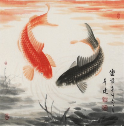 【已售】国家一级美术师周升达斗方作品《密语》